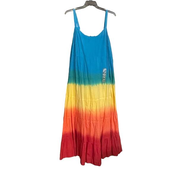 Jessica Simpson Dress Rainbow Ombre Tiered Maxi Dip Dye Herb‎ Sz 2X Pullover New - Picture 1 of 11